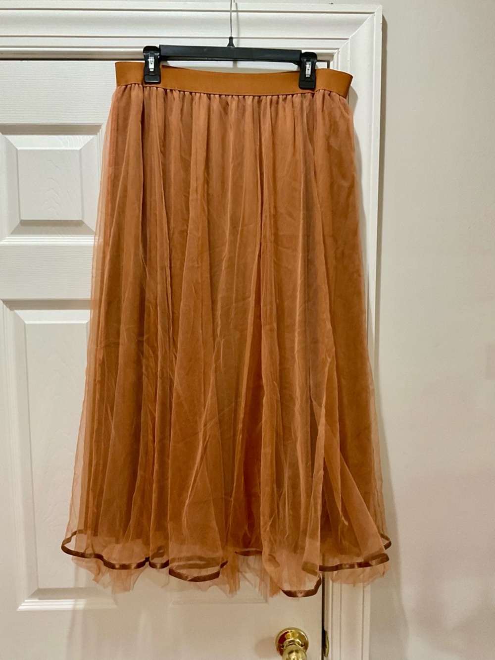 Tulle Midi Skirt in Rust Brown